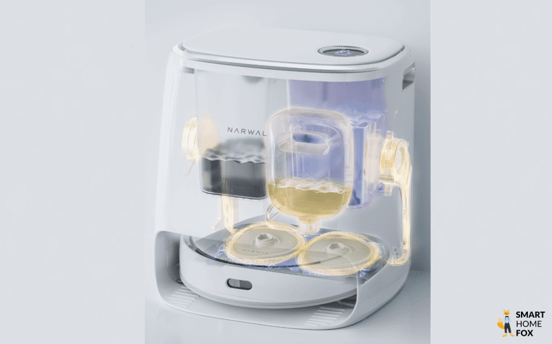 Der Funktionsumfang der All-in-one-Station des Narwal Freo X Ultra ist zu sehen.